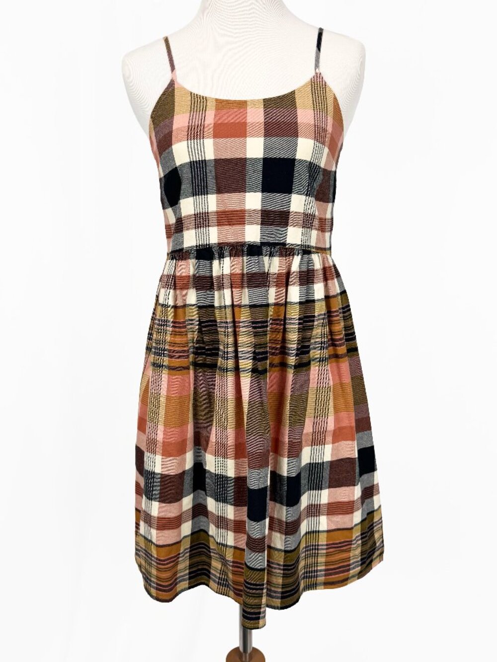 Madewell Women's Size XXS White Brown Black Plaid Empire Waist Summer Dress
